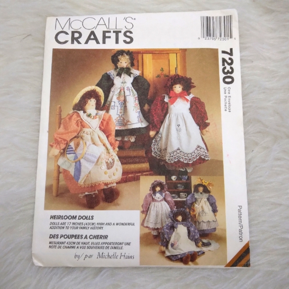 MCCALL'S 7230 Heirloom Dolls, 17" Soft Heirloom Dolls And Wardrobe